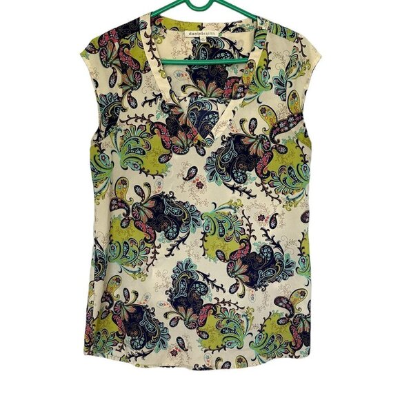 Green Paisley V Neck Cap Sleeve Blouse Daniel Rainn Size Womens X-Small - Picture 1 of 5